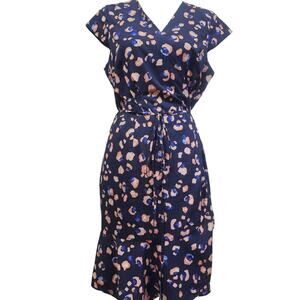 Hutch Wrap Dress Size XXL Navy Abstract Leopard Print Tie Waist Midi